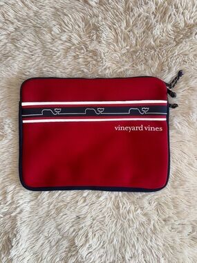🐳 Vineyard Vines Red Laptop Sleeve with Navy & White Whale Stripe